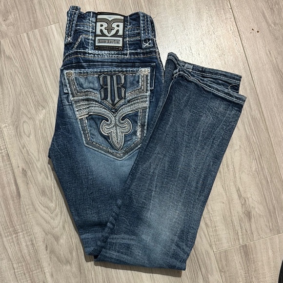 Rock Revival Dark Blue Jeans with Embroidered Pockets